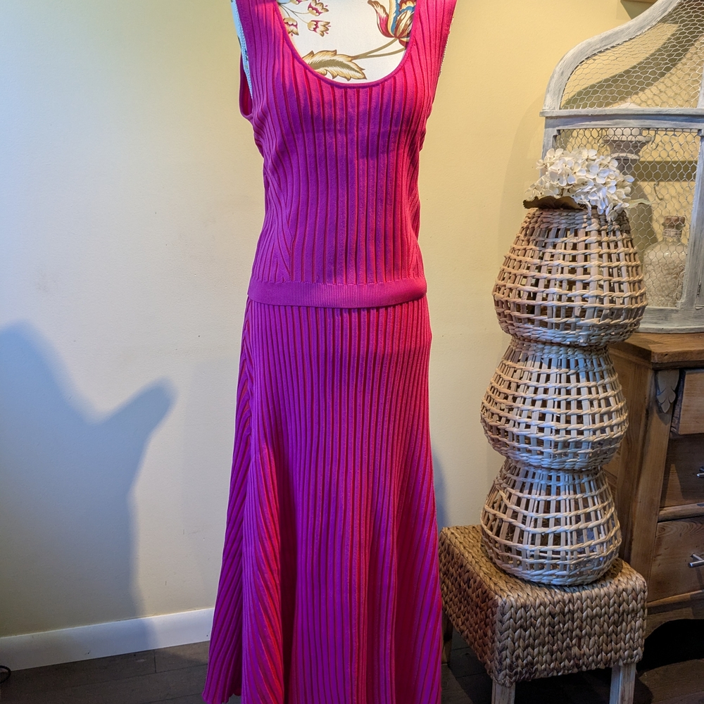 Zara Fuchsia Ribbed Knit Top & Skirt set
